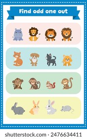 odd one out game for kids spot the illustration that looks different to the rest printable template for kindergarten preschool