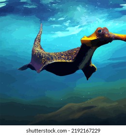 An odd sea creature swimming through the ocean