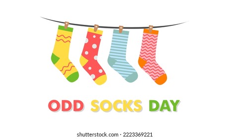 Odd socks day anti bullying week banner. Colorful crazy socks vector flat illustration