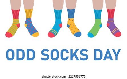 Odd Socks Day. Vector illustration with feet in different colorful socks