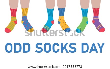 Odd Socks Day. Vector illustration with feet in different colorful socks