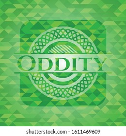 Oddity green emblem with triangle mosaic background. Vector Illustration. Detailed.