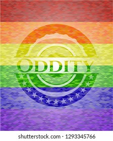 Oddity on mosaic background with the colors of the LGBT flag