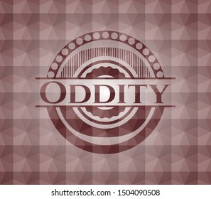 Oddity red emblem with geometric background. Seamless.