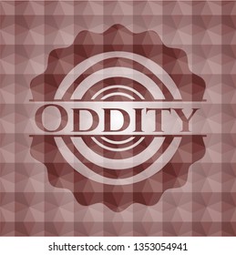 Oddity red seamless emblem or badge with geometric pattern background.
