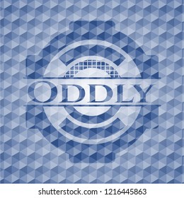 Oddly blue emblem or badge with abstract geometric pattern background.