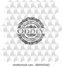 Oddly grey emblem with cube white background. 