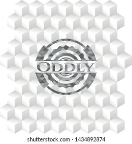 Oddly grey emblem with geometric cube white background