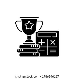Odds calculator black glyph icon. Betting converter. Wagers profit determination. Calculating winnings. Multiplying stake by odds. Silhouette symbol on white space. Vector isolated illustration
