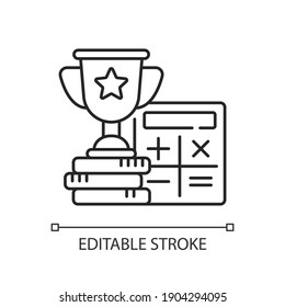 Odds calculator linear icon. Betting converter. Wagers profit. Calculating winnings. Thin line customizable illustration. Contour symbol. Vector isolated outline drawing. Editable stroke