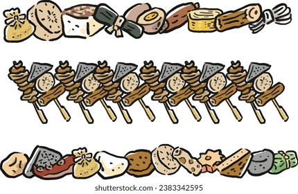 Oden Ingredients Hand Drawn Watercolor Style Illustration Line Set
