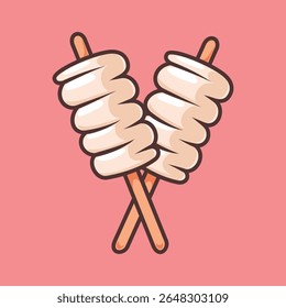 Odeng Korean Food Cartoon Vector Icon Illustration. Fast Food Icon Concept Isolated Premium Vector. Flat Cartoon Style
