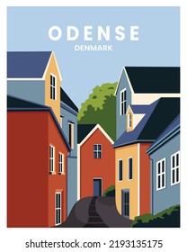 odense denmark poster landscape with houses. vector illustration with minimalist style.