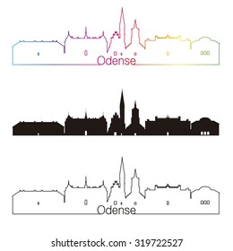 Odense skyline linear style with rainbow in editable vector file