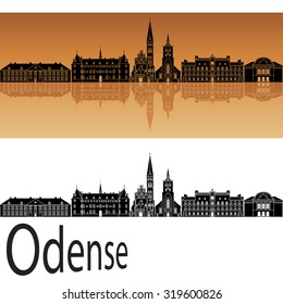 Odense skyline in orange background in editable vector file