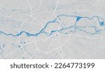Oder river map, Wroclaw city, Poland. Watercourse, water flow, blue on grey background road map. Vector illustration, detailed silhouette.