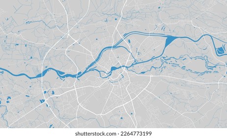 Oder river map, Wroclaw city, Poland. Watercourse, water flow, blue on grey background road map. Vector illustration, detailed silhouette. svg