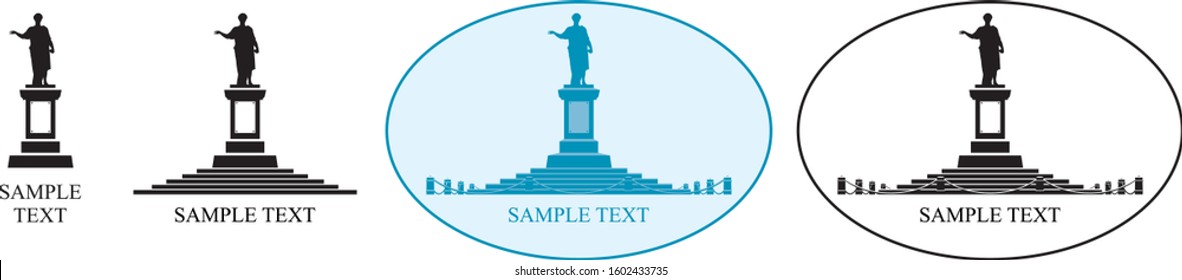 Odessa “Duke de Richelieu” monument vector icon set, Odessa's first Mayor bronze statue on pedestal, city symbol illustration based on original photo