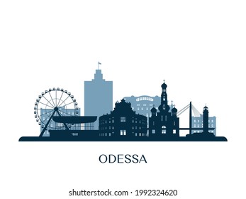 Odessa skyline, monochrome silhouette. Vector illustration.