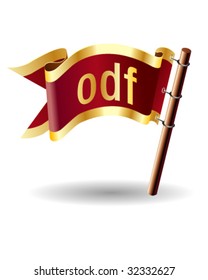 ODF computer file extension symbol on vector royal flag button suitable for print, web, or promotional use