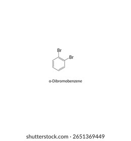 estrutura esquelética de o-dibromobenzeno. Ilustração esquemática do composto aromático halogenado. Diagrama simples, fórmula química.