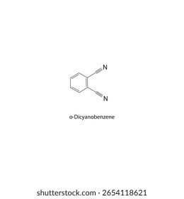 o-Dicyanobenzene skeletal structure. aromatic dinitrile compound schematic illustration. Simple diagram, chemical formula.