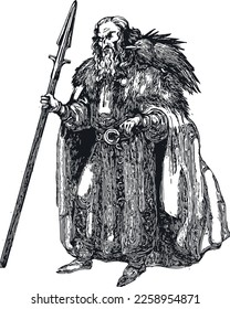 Odin. Ancient Scandinavian god. Viking. Engraving style