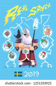 Odin is believed to be the original Santa in Scandinavian culture. He brought presents not only for kids, but for everyone. Vector illustration