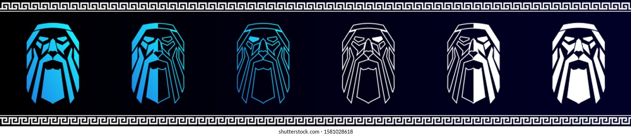 Odin Logo Design Legendary God Mascot Vector. Set of King of Asgard Face Illustration Art Template Best for Print on Demand Idea