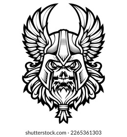 Odin skull head mascot logo line art