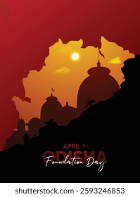 Odisha Day Utkala Dibasa 1 April temple inside odisha map vector poster
