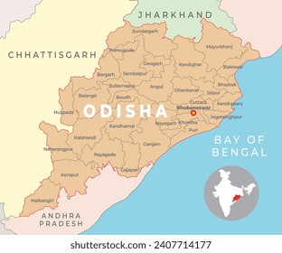 Odisha district locator map with neighbour state