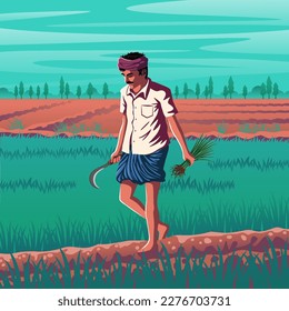 Odisha Farmer - A Vibrant Vector Illustration Depicting the Resilience and Hard Work of Indian Agriculture