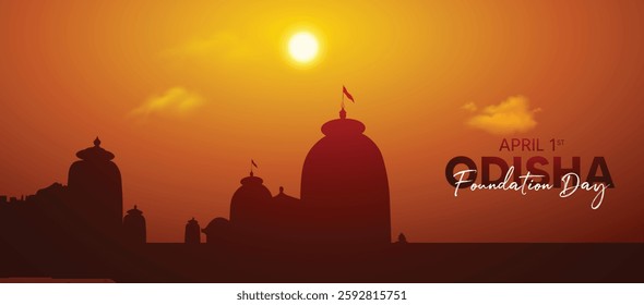 Odisha Foundation Day 1st  April temple in sunset vector poster