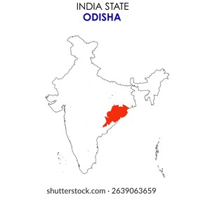 Odisha map state of India. Odisha map vector illustration. Odisha vector map on white background.