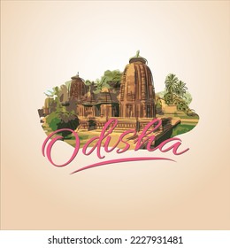 Odisha state banner with the illustration of famous Mukteshwar temple.