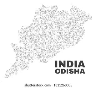 Odisha State map designed with little points. Vector abstraction in black color is isolated on a white background. Random little elements are organized into Odisha State map.