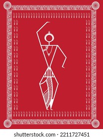 Dibujo de Odissi en Warli Painting, danza india Odissi en arte warli, ilustración, vector, papel tapiz.