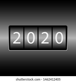 Odometer with numbers 2020. New 2020 on the odometer. White numbers, black gradient background.