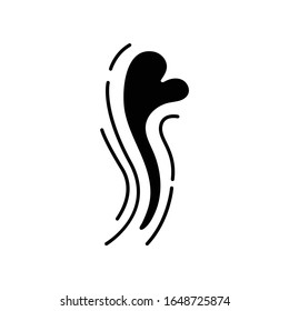 Odor black glyph icon. Good smell. Aroma swirl with heart shape evaporation. Perfume scent. Fluid puff, steam curl, evaporation. Silhouette symbol on white space. Vector isolated illustration