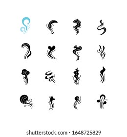 Odor black glyph icons set on white space. Good and bad smell. Heart shape odour, fluid, perfume scent. Evaporation flow. Aromatic fragrance. Silhouette symbols. Vector isolated illustration