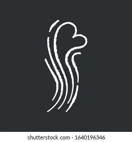 Odor chalk white icon on black background. Good smell. Aroma swirl with heart shape evaporation. Aromatic fragrance flow. Fluid puff, steam curl, evaporation. Isolated vector chalkboard illustration
