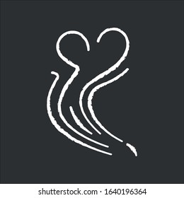 Odor chalk white icon on black background. Good smell. Aroma swirl with heart shape. Nice perfume scent wave. Aromatic fragrance flow. Steam curl, evaporation. Isolated vector chalkboard illustration