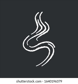 Odor chalk white icon on black background. Good smell. Aroma swirl, nice perfume scent wave. Aromatic fragrance flowing spirals, wind. Smoke puff, evaporation. Isolated vector chalkboard illustration