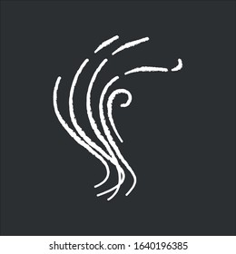Odor chalk white icon on black background. Bad smell. Perfume scent. Stink cloud, stench, gas. Dirty air, emission. Smoke stream, fume swirls, evaporation. Isolated vector chalkboard illustration