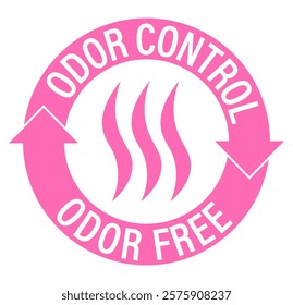 Odor control, odor free. Pink information label sign with symbol and circle text.