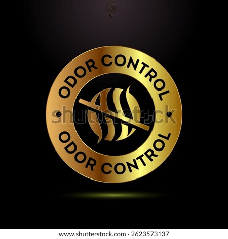 Odor control icon design illustration. Anti bad smell icon, Odor free label badge in gold color style