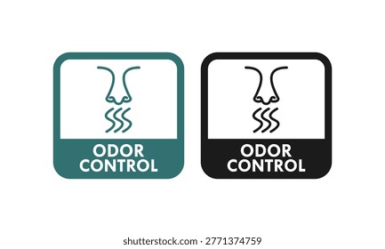 Odor control seal logo featuring a nose and scent waves. Professional circular badge for air fresheners, hygiene products, and neutralizer packaging. Vector illustration.