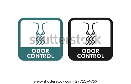 Odor control seal logo featuring a nose and scent waves. Professional circular badge for air fresheners, hygiene products, and neutralizer packaging. Vector illustration.