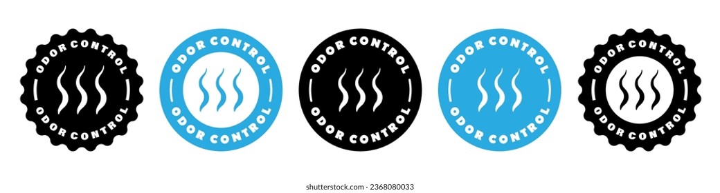 Odor control sticker, label, template or sign. Deodorant or antiperspirant sign. Products to avoid smell. Vector icon set